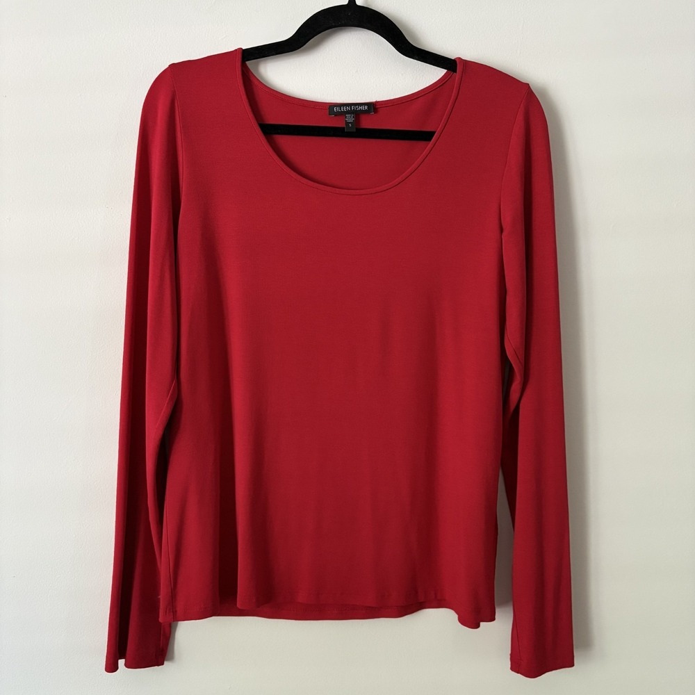 Eileen Fisher Long Sleeve Stretch Knit Top Red Size S Classic Minimalist Capsule